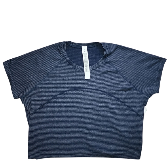 Lululemon Swiftly Tech Crop Short Sleeve 2.0 Club Blue White Stripe Size 14 NWT - Picture 5 of 8